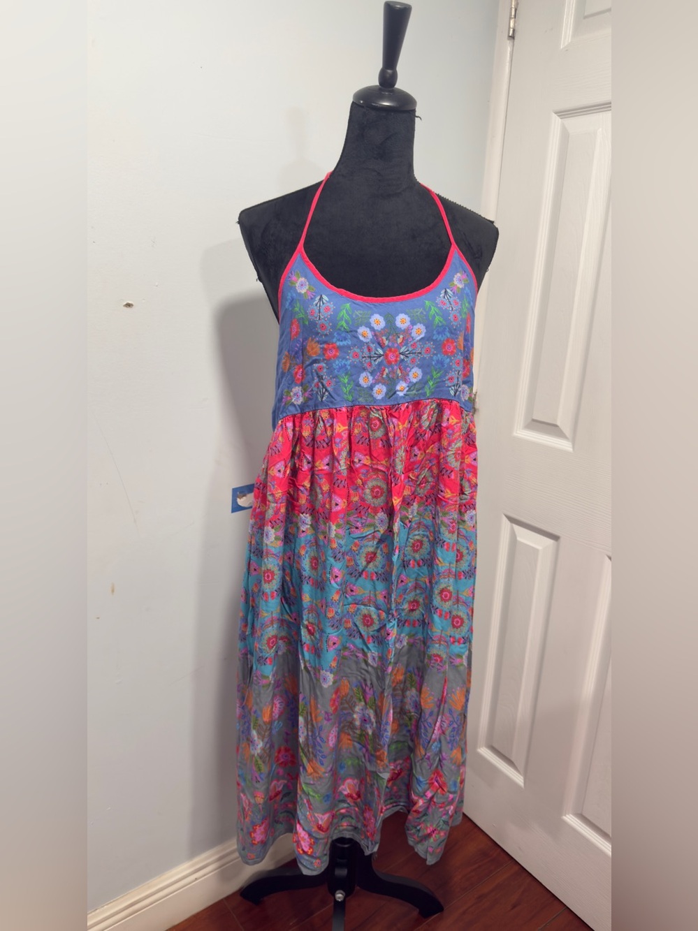 NATURAL LIFE Blue and Pink Floral Halter Maxi Dress